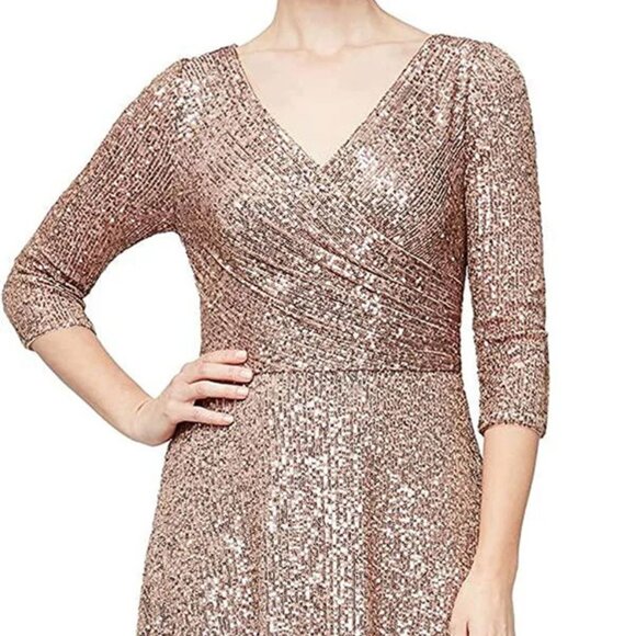 Alex Evenings Women's Sequin 3/4 Sleeve Cocktail Dress Size 6 NWT Latte - Picture 1 of 9